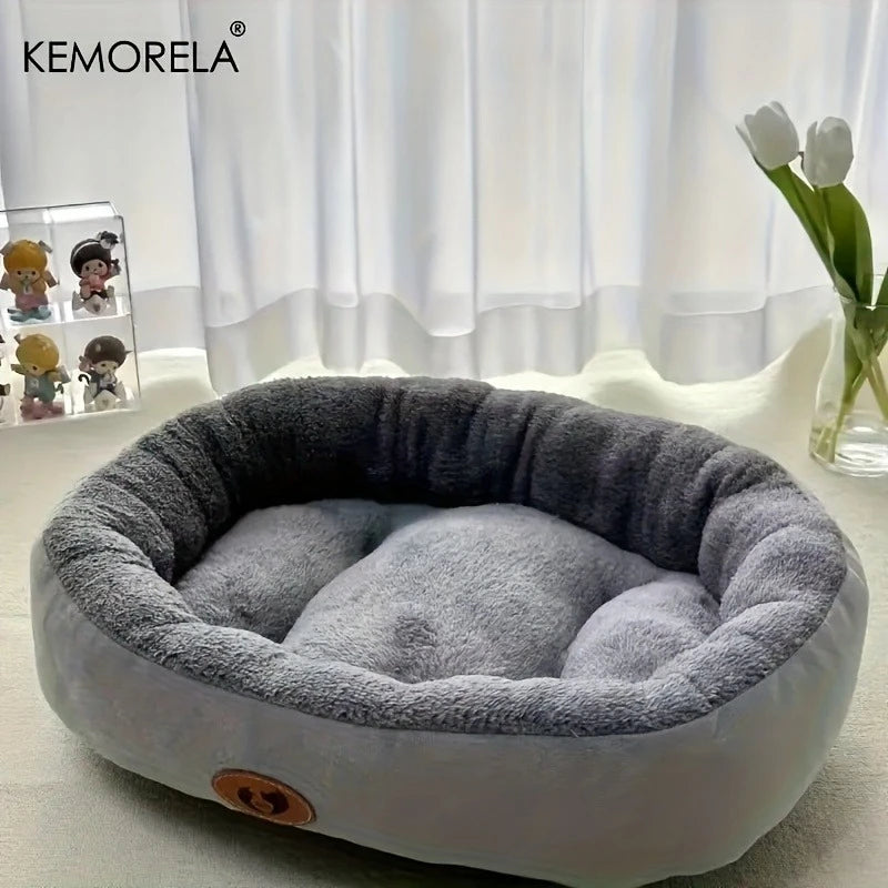 Plush Oval Pet Bed Thickened Machine Washable All Season Cushion