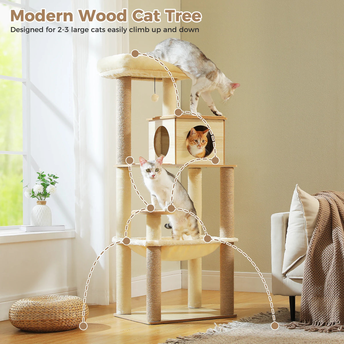 PAWZ Road Wooden Cat Tree With Sisal Posts Cozy Condo