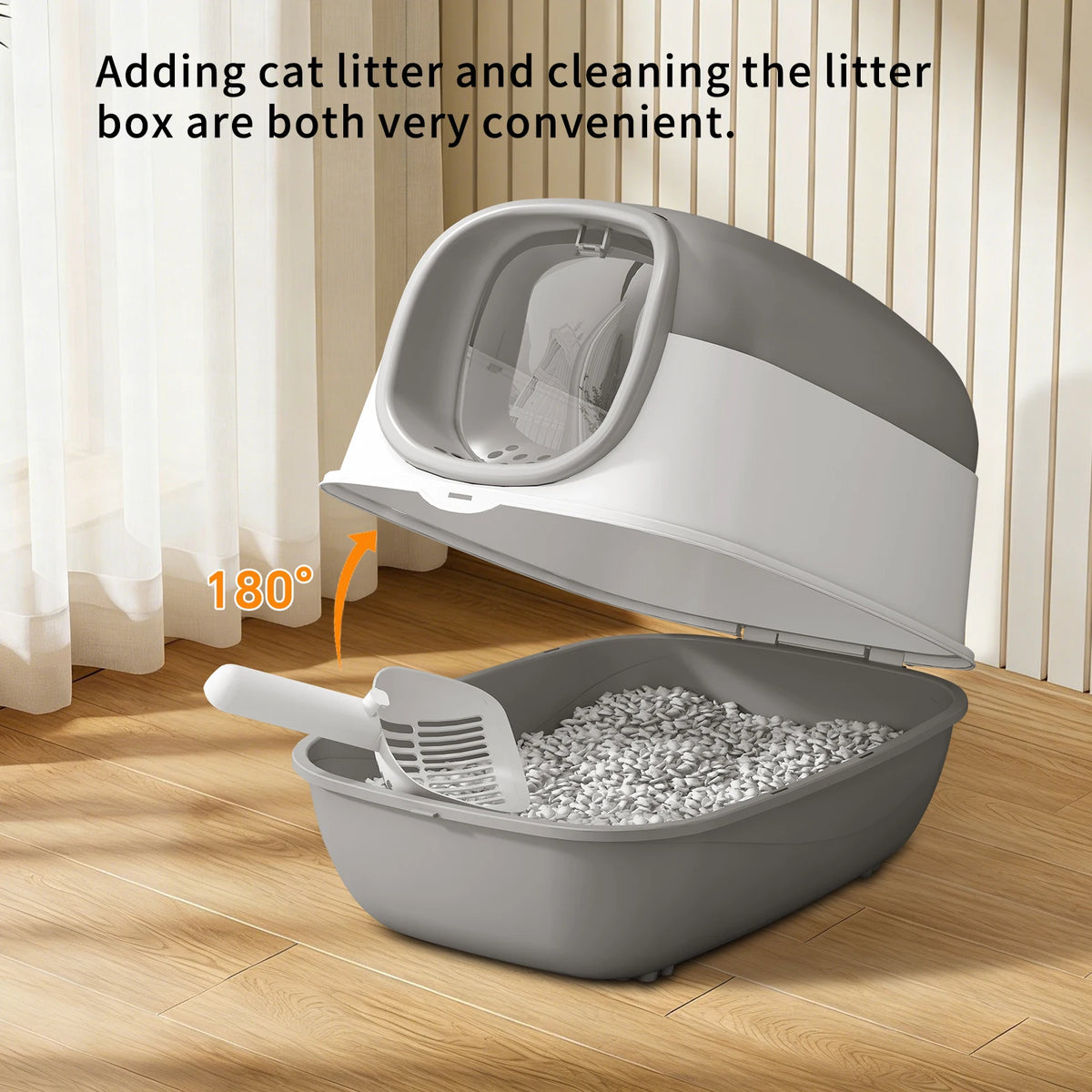 Switchable Open or Enclosed Cat Litter Box with Splash Guard