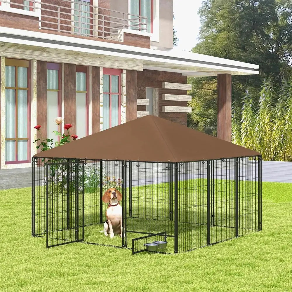 Outside Dog Kennel, 7' x 7' x 5' Puppy Play Pen with , Garden Playpen ence Crate Enclosure Cage Rotating Bowl, or Dogs, Chickens