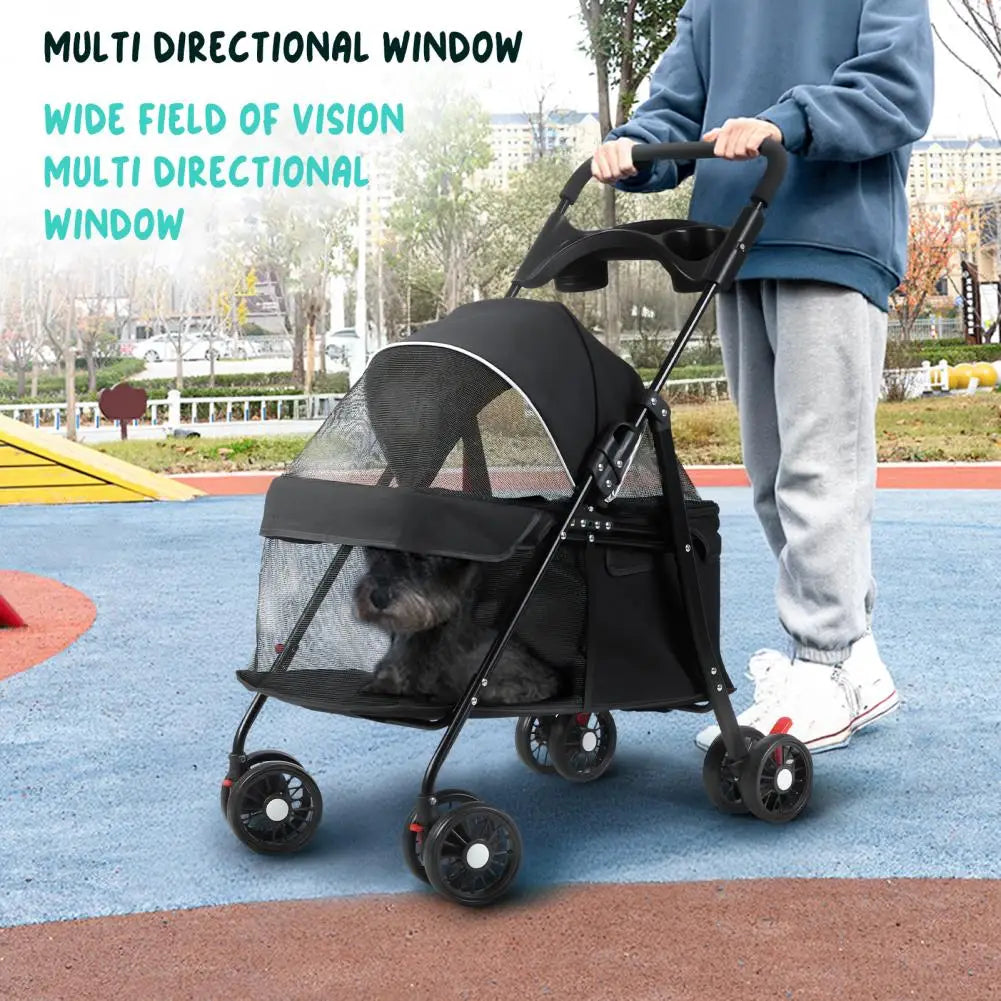 4 Wheels Dog Cat Stroller Outdoor Travel Pet Folding Stroller Dog Cat Cage Stroller with Cup Holder for Medium Small Dog