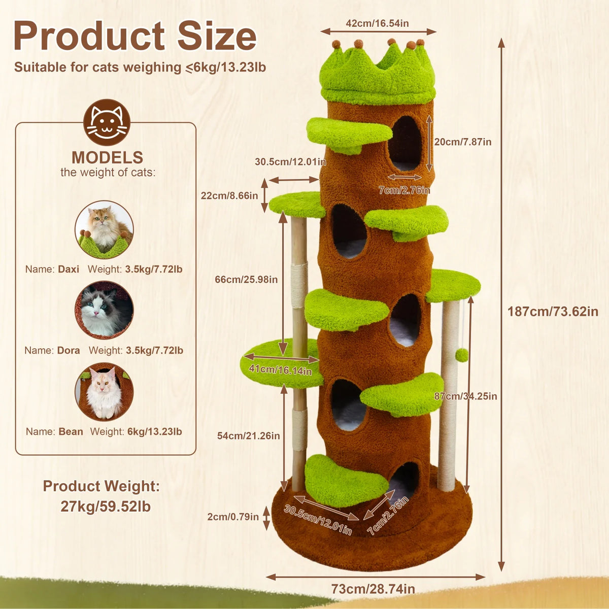 BINGOPAW Heavy Duty Cat Tree Crown Perch Sisal Scratching Posts