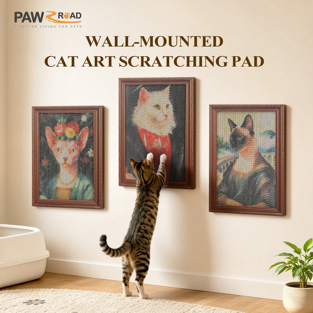 PAWZ Road Corrugated Cat Wall Scratcher Board with Adhesive Strips