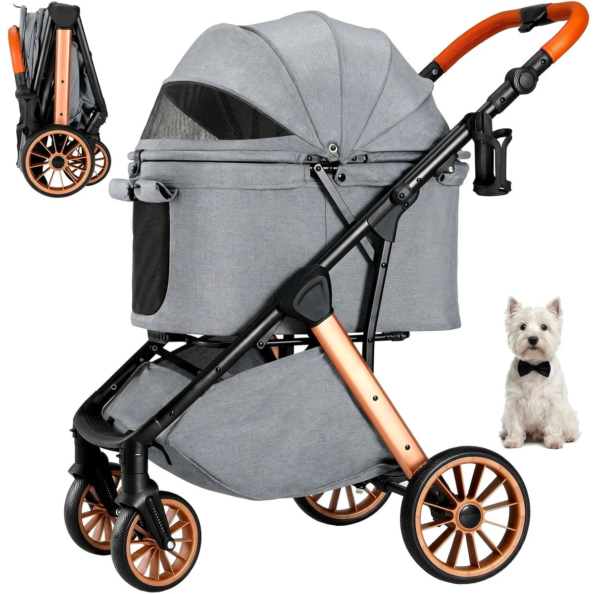 Foldable Pet Stroller for Medium Dog Cat,Pet Travel Carrier,Adjustable Handle with Sun Shade,Shock Absorbers,All-Terrain
