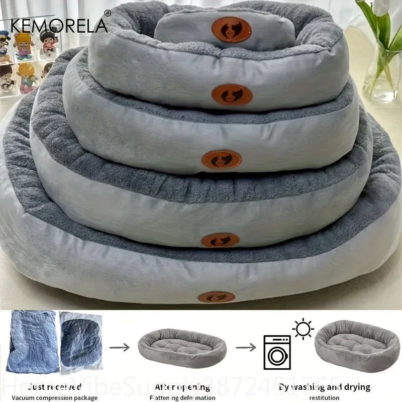 Plush Oval Pet Bed Thickened Machine Washable All Season Cushion