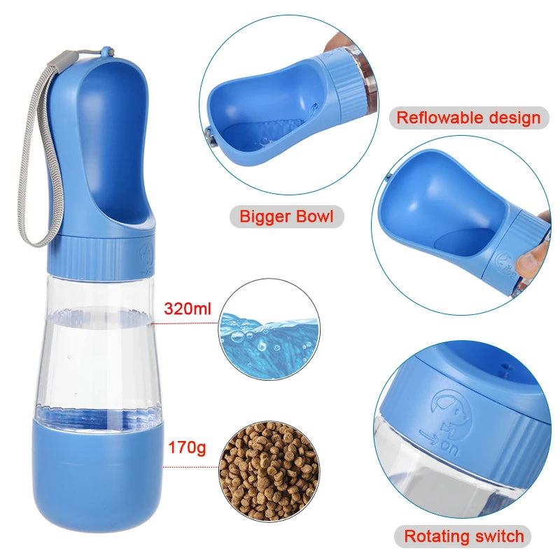Portable Dog Water Bottle With Food Container For Travel Use