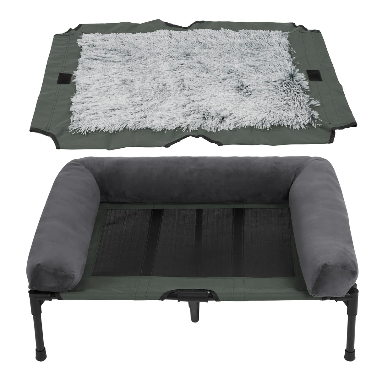 L-2XL Outdoor IndoorElevated Dog Bed for Large Sized Dog Cooling Raised Cot Pet Hammock Bed with Detachable Plush Bolster Breathable Mesh