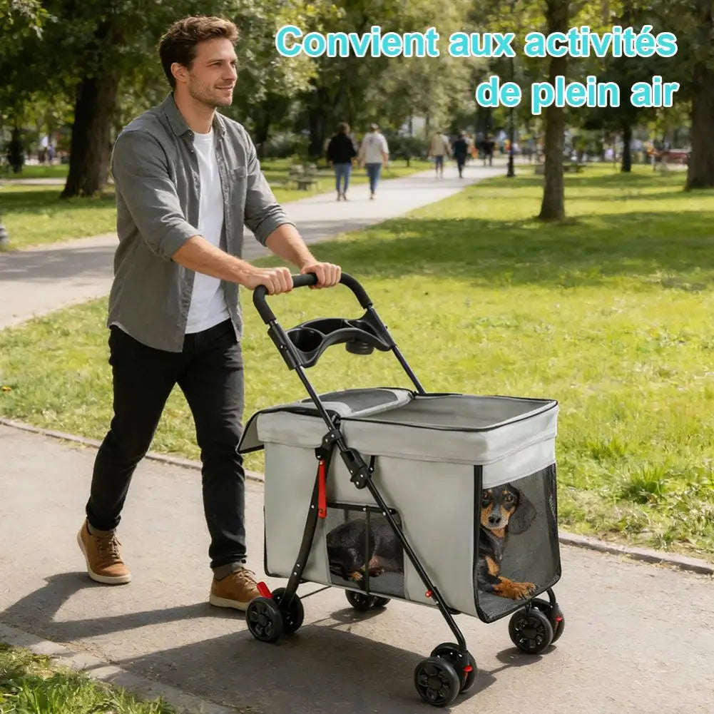 Foldable Pet Cart Dog Stroller with 360-degree Wheels 5 Ventilation Windows & Removable Tray Outdoor Travel Dog Cart