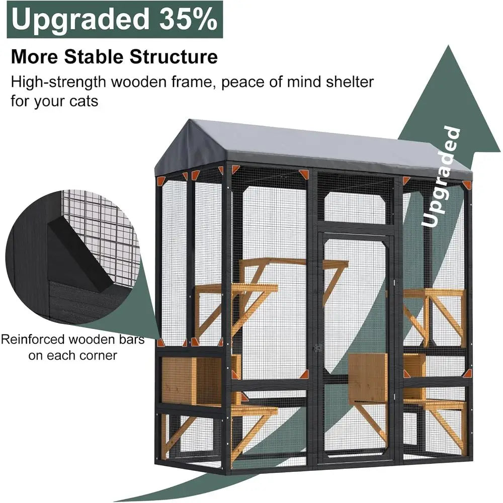 Cat Catio, Black Catio Outdoor Cat Enclosure, Large Cats House or Mulitiple Cats Walk in with Waterproo Cover and Sunshine Roo,
