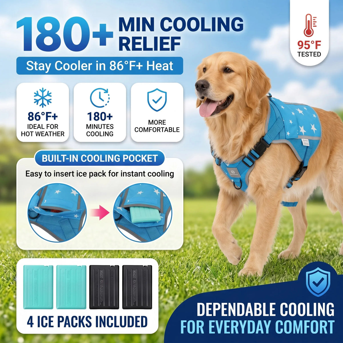 Dog Cooling Vest Harness Jacket With Freezer Cooling Packs