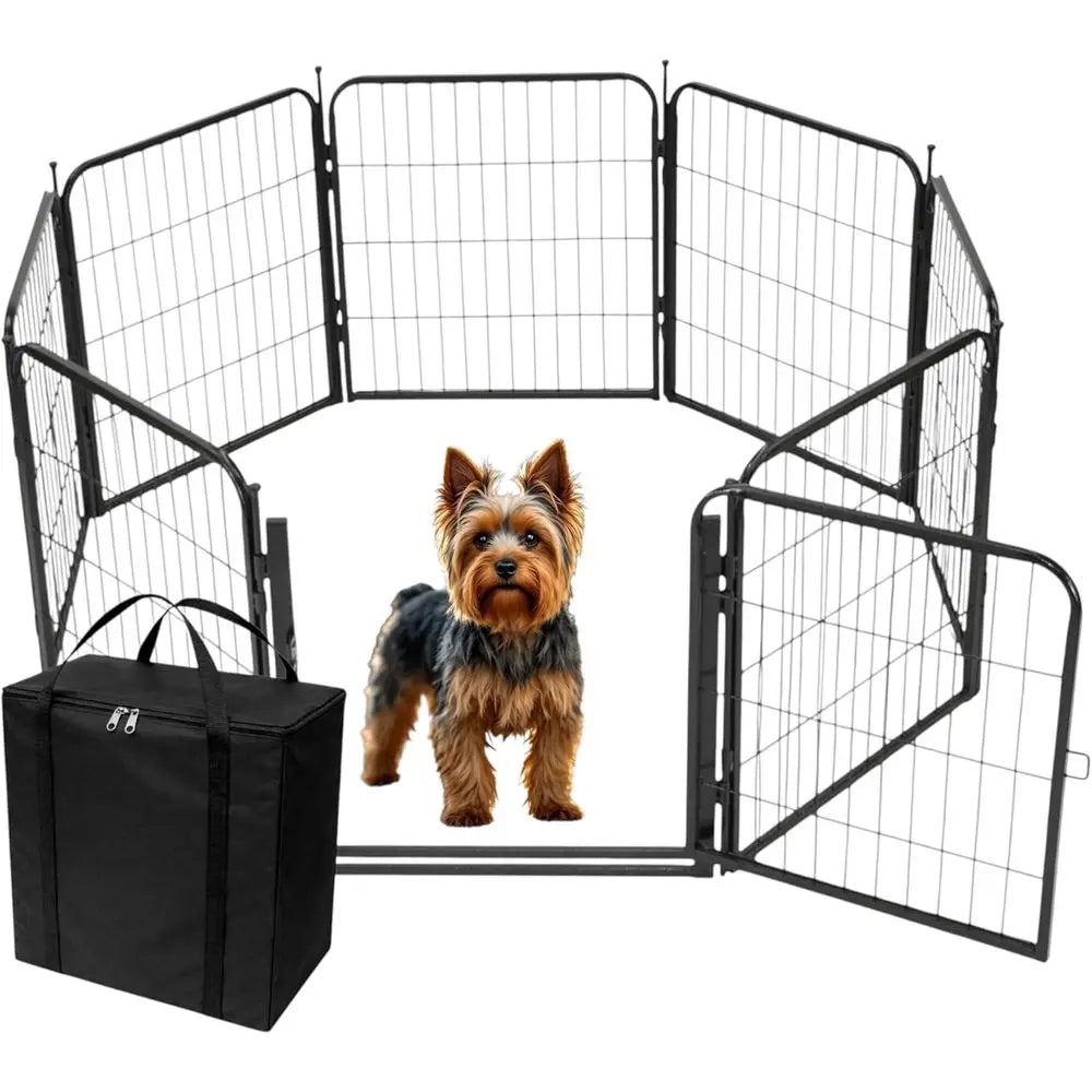 Dog Playpen w/Carrying Case or Indoor or Outdoor Use – 24 Inch, 8 Black Panels - Portable Metal Exercise Pen or Small Dogs & Pup