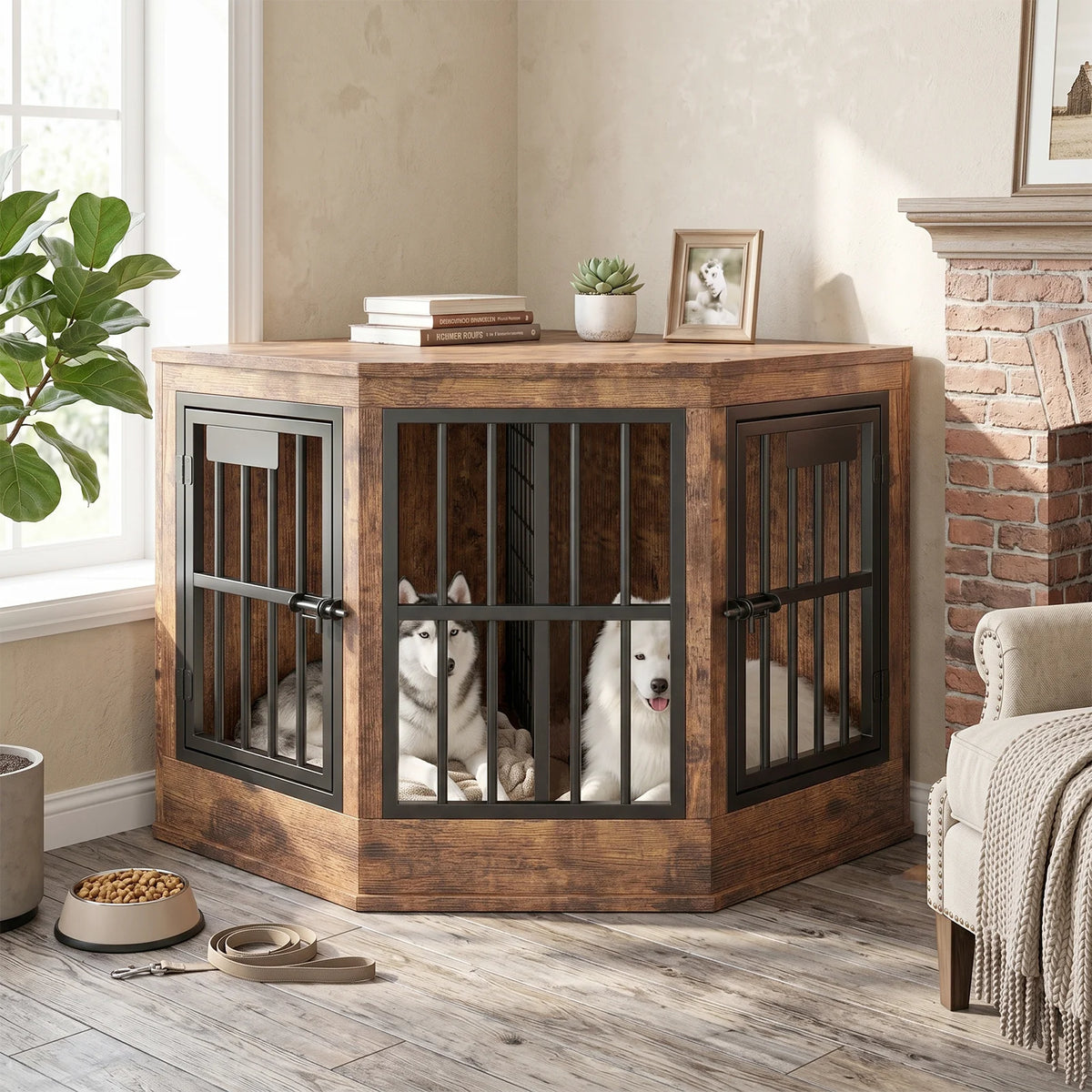 Modern Wooden Corner Dog Crate Furniture Indoor Pet House
