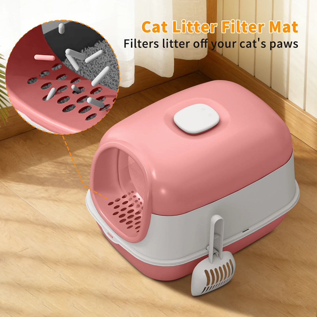 Switchable Open or Enclosed Cat Litter Box with Splash Guard