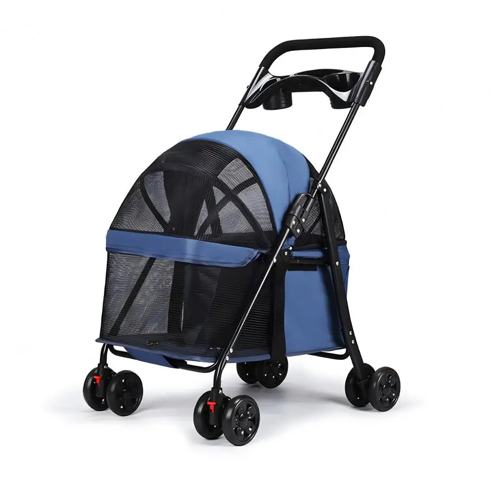 4 Wheels Dog Cat Stroller, Outdoor Travel Pet Folding Stroller, Dog Cat Cage Stroller with Cup Holder for Dog