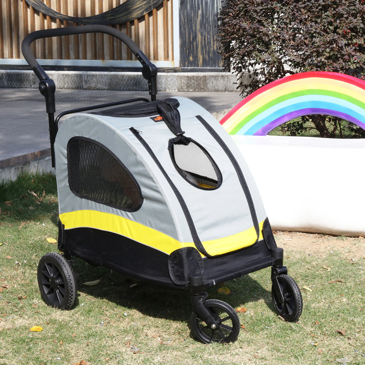 Portable Outdoor Small Dog & Cat Travel Stroller Folding Jogger Wagon Carrier with Adjustable Handle and Safety Leash