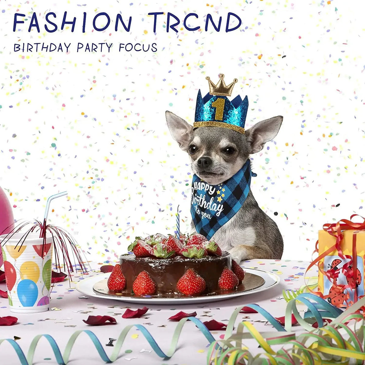 Birthday Party Pet Bandana And Crown Hat Costume Set for Pets