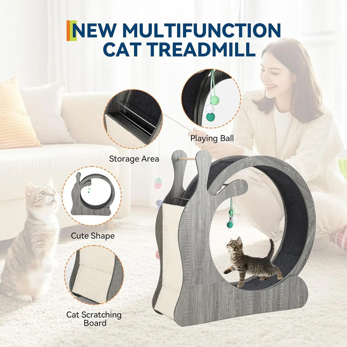 HiMISS Wooden Cat Exercise Wheel with Sisal Scratching Surface