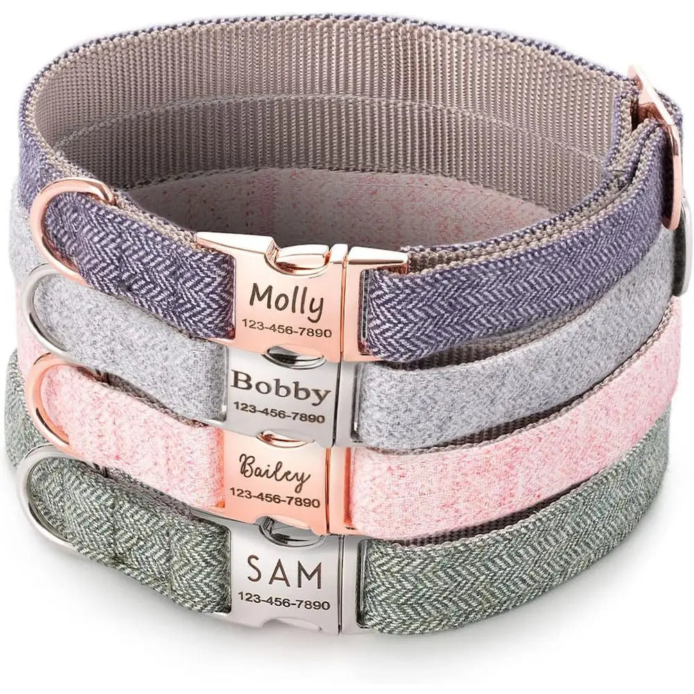 Personalized Dog Collar With Engraved Name And Contact Info Adjustable Cotton