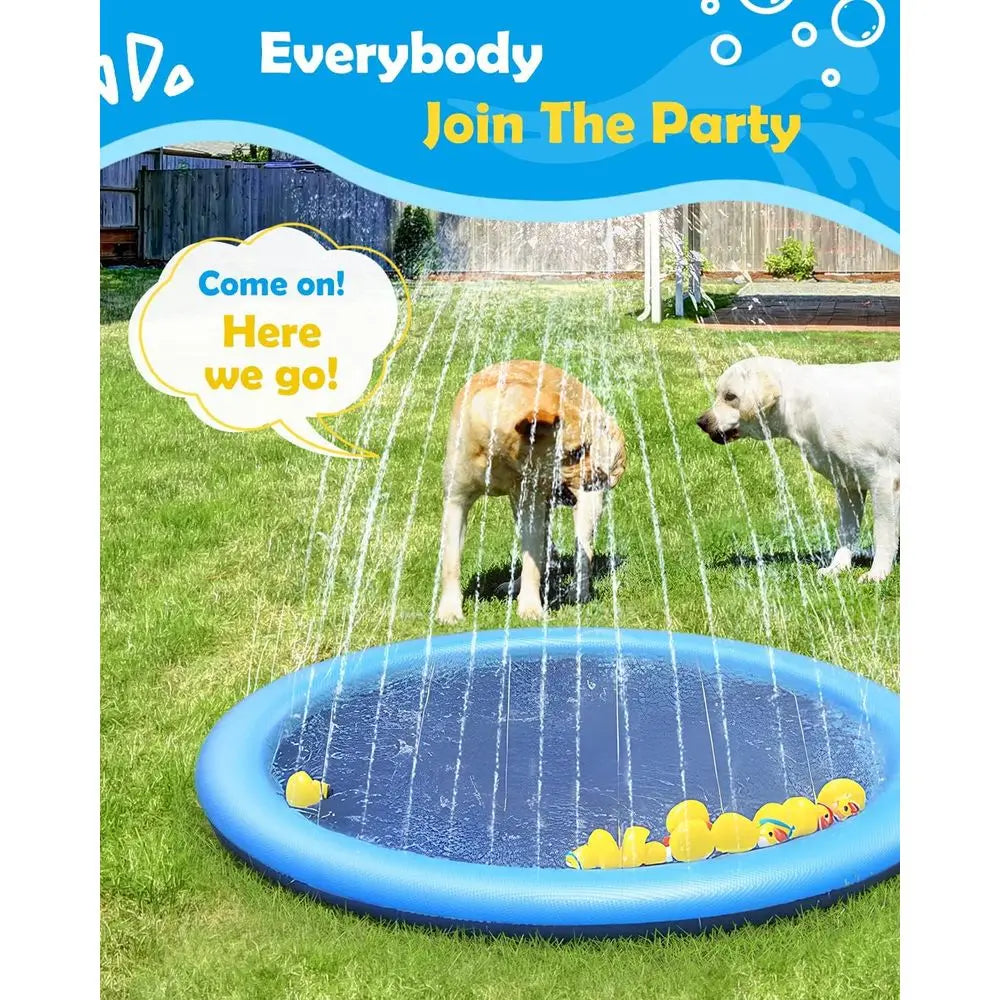 Splash Pad or Anti-Slip Dog Pool, Thickened Outdoor Water Play Mat, Summer Sprinkler Toy or Backyard (67in, Blue)