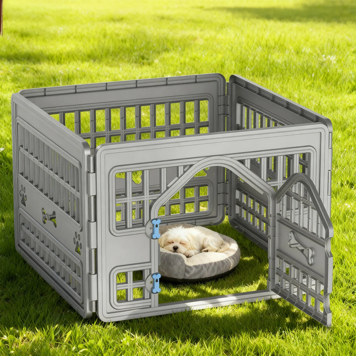 4 Panels Plastic Pet Playpen Indoor Outdoor Dog Fence, Foldable Puppy Exercise Pen for Small Medium Pets
