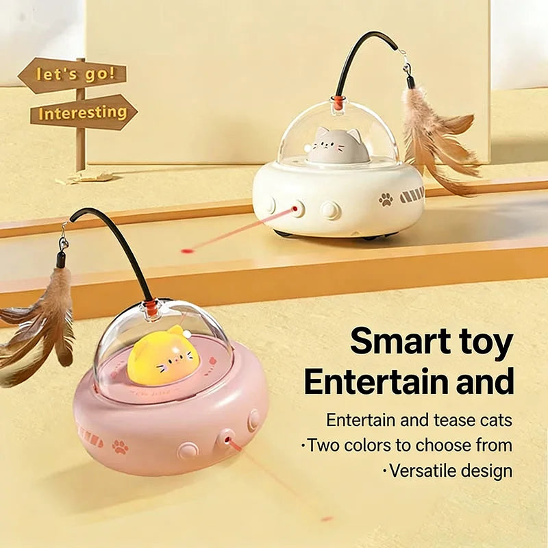Automatic Electric Cat Teaser Toy With Laser And Feather