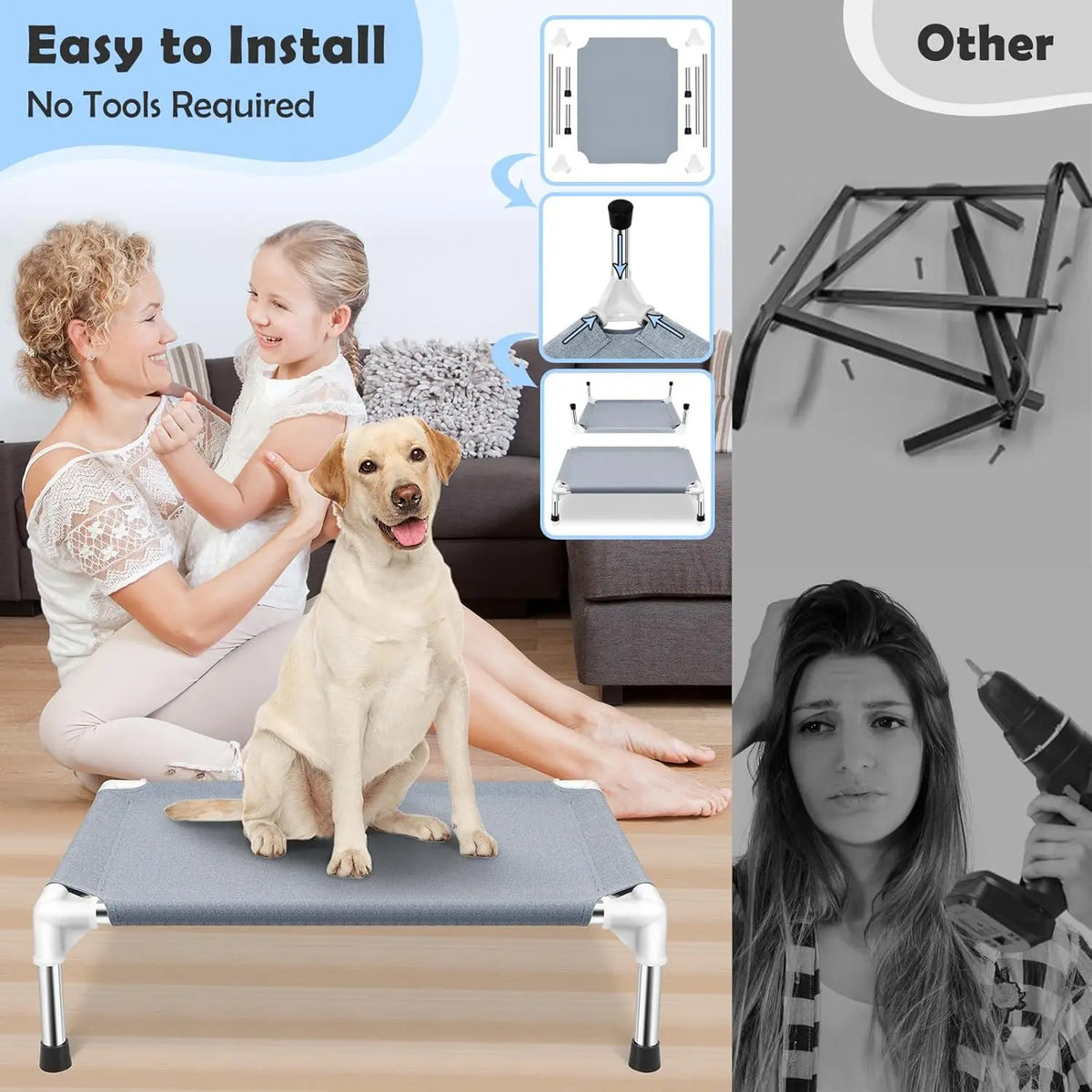 Elevated Cooling Dog Bed with Breathable Non Slip Cot Design