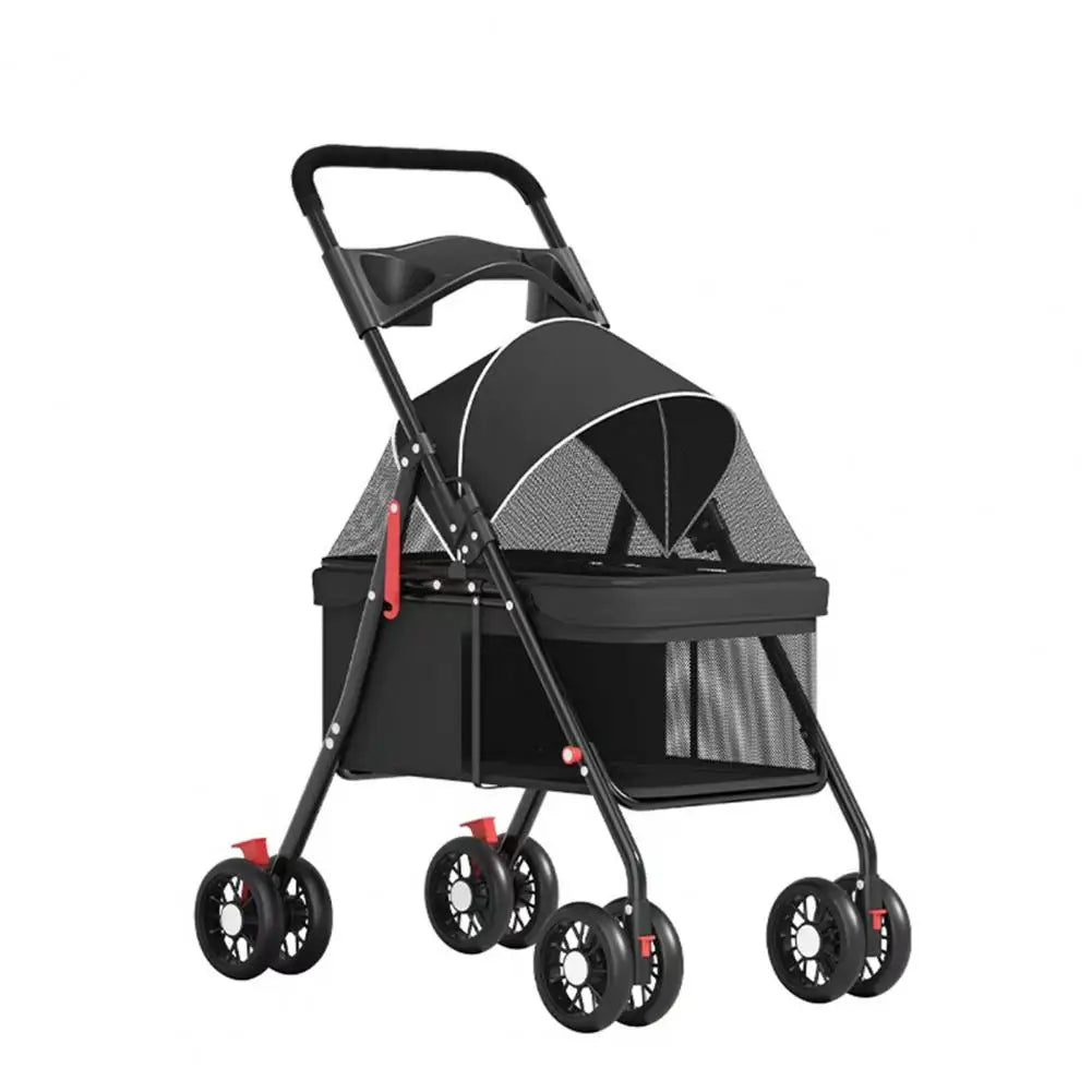 4 Wheels Dog Cat Stroller Outdoor Travel Pet Folding Stroller Dog Cat Cage Stroller with Cup Holder for Medium Small Dog