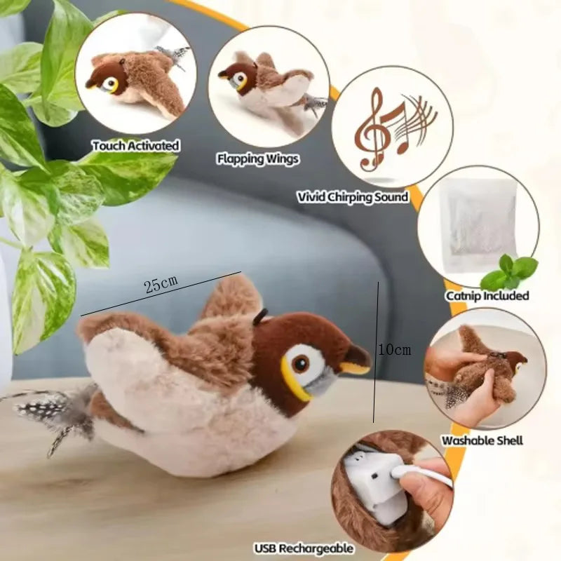 Simulated Bird Plush Toy For Pets With Chirping Flapping Action