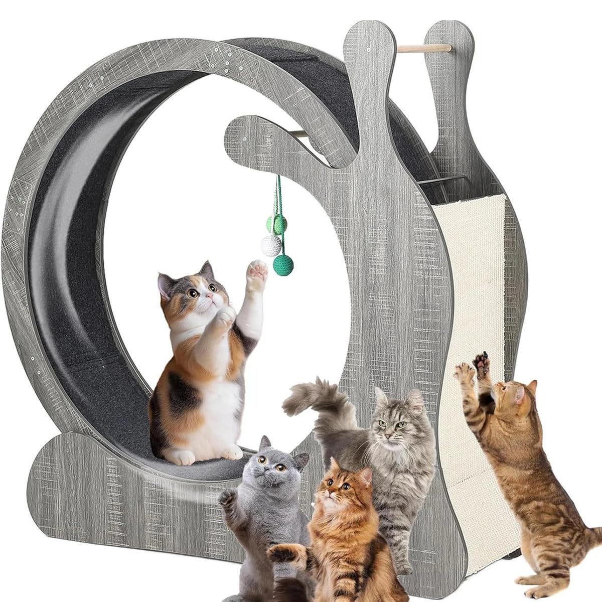 HiMISS Wooden Cat Exercise Wheel with Sisal Scratching Surface