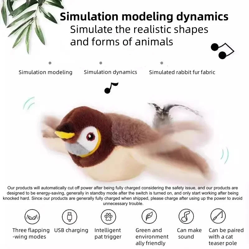 Simulated Bird Plush Toy For Pets With Chirping Flapping Action