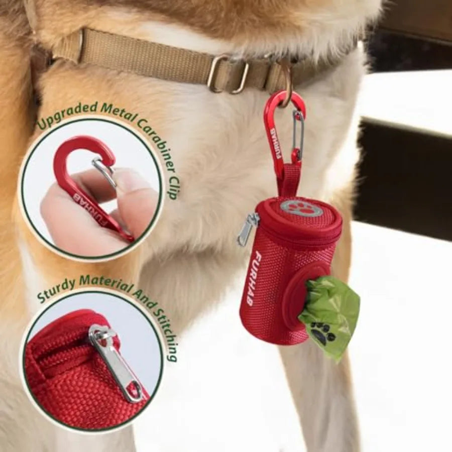 Dog Poop Bag Holder With Carabiner Clip And Nylon Dispenser