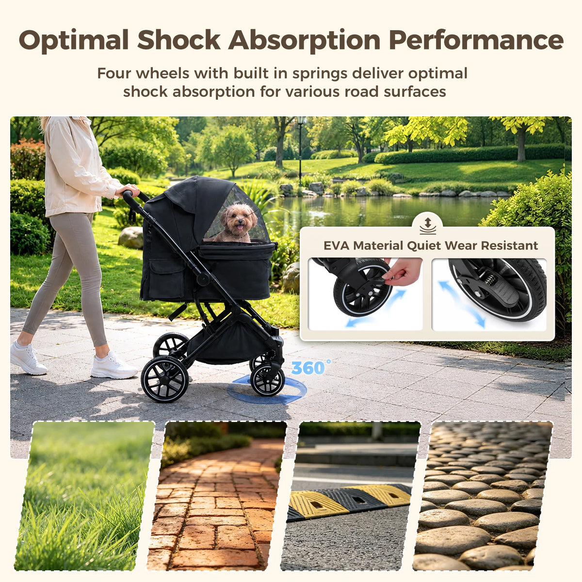 Foldable Pet Stroller for Small Medium Dogs & Cats One-Click Fold Dog Stroller with Reversible Handle Storage Basket Cup Holder Safety Tether Removable Washable Pad Large Cat Stroller Pet Suplies for Outdoor