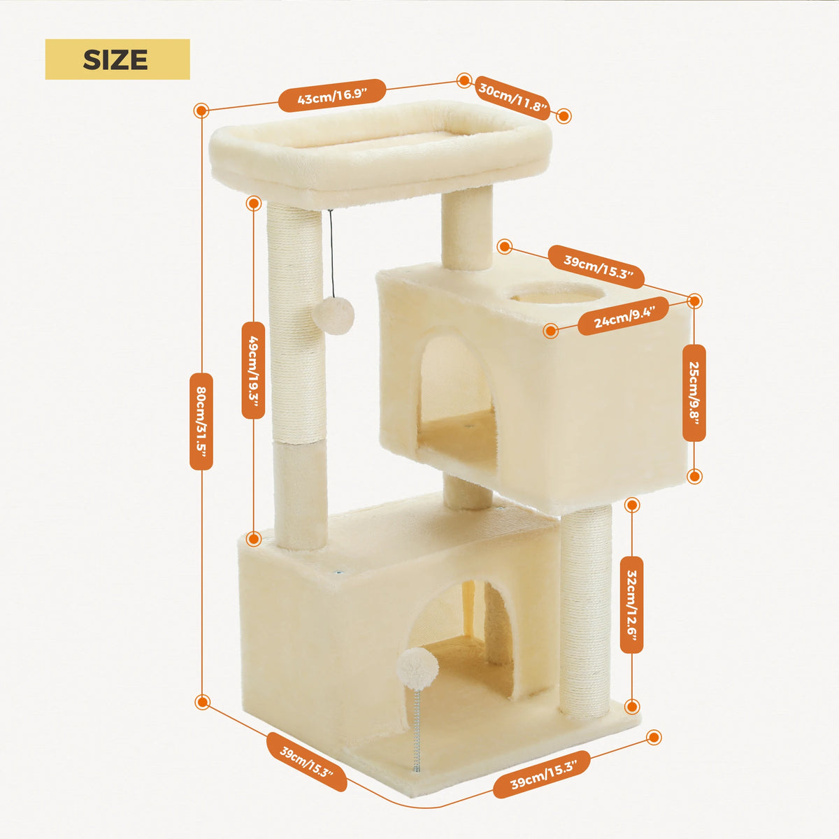 PAWZ Road Cat Tree With Condos And Sisal Scratch Pad