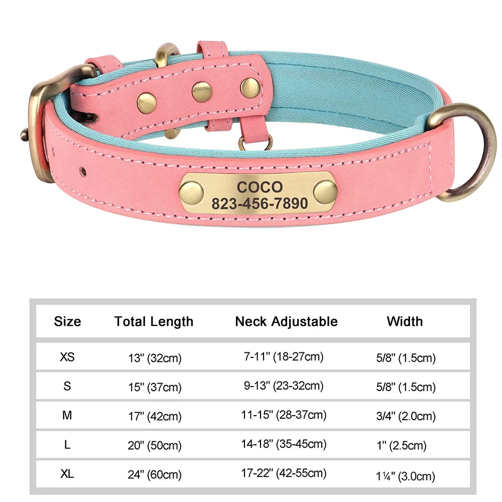 COOYOMOO Personalized Leather ID Nameplate Dog Collar With Engraving