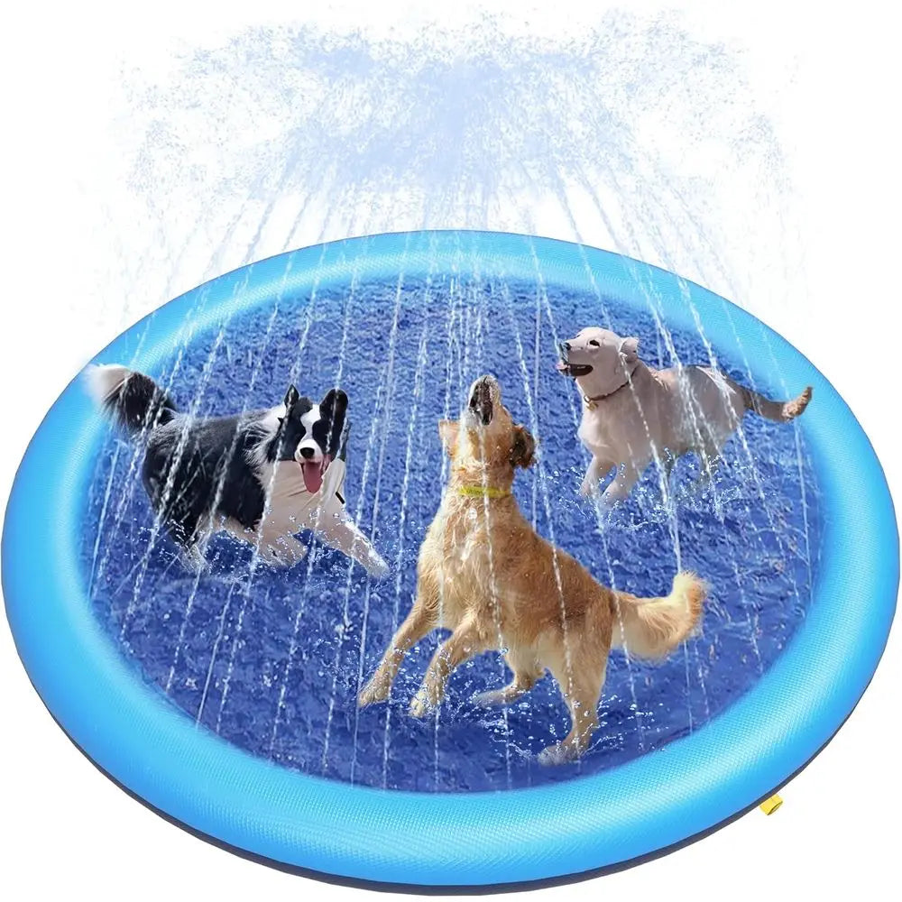 Splash Pad or Anti-Slip Dog Pool, Thickened Outdoor Water Play Mat, Summer Sprinkler Toy or Backyard (67in, Blue)