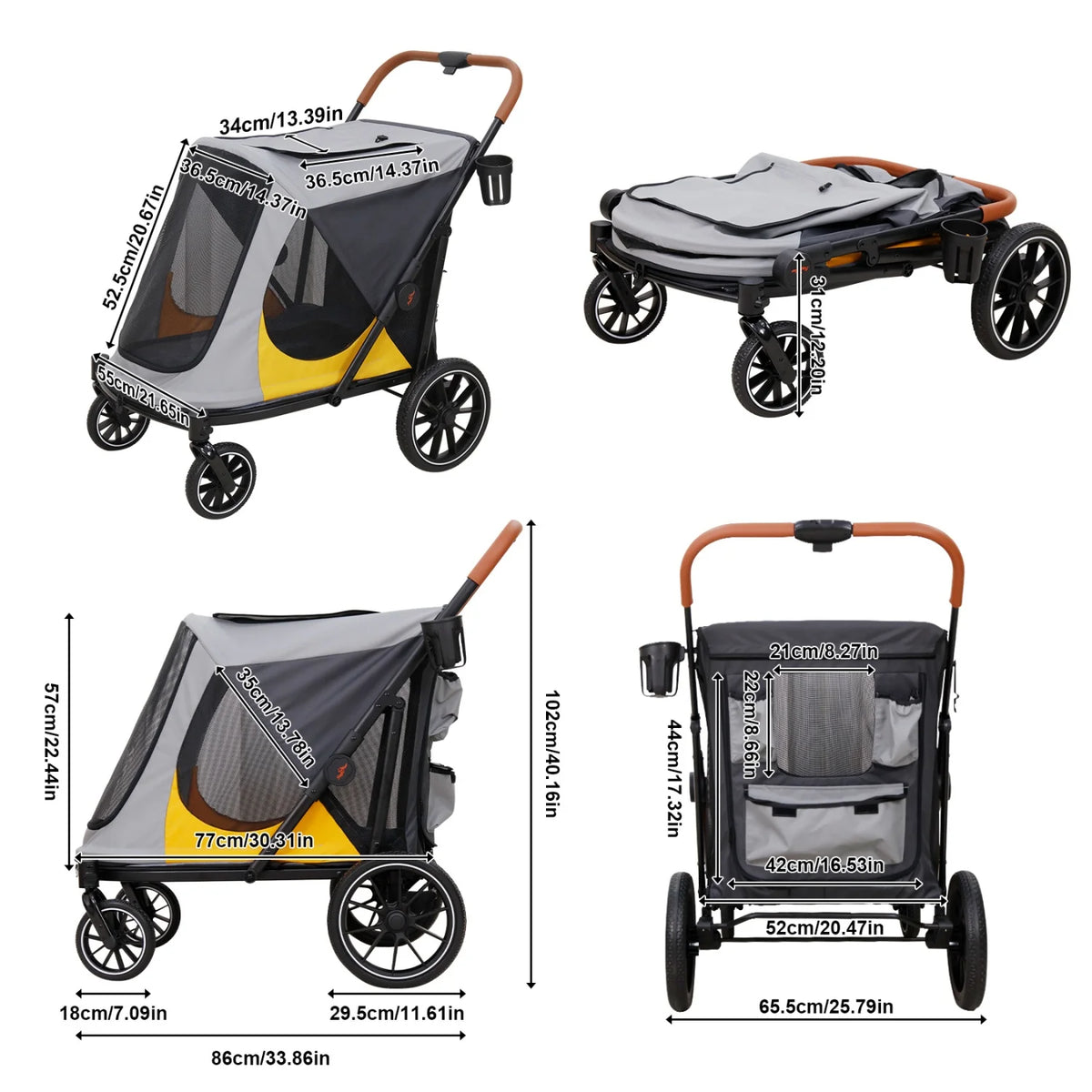 One-Click Folding Dog Stroller for Large Dogs Outdoor Pet Jogger Wagon Stroller Carrier with Storage Pockets 4 Wheels Pet Travel Stroller