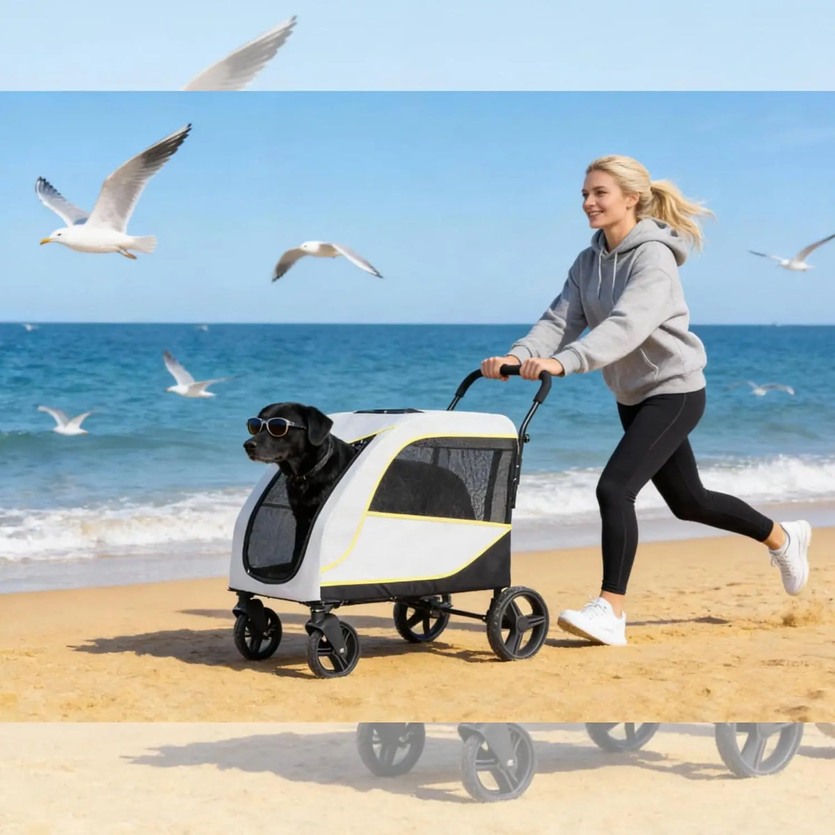 Easy Fold Pet Stroller Featuring Dual Entry All Terrain Wheels