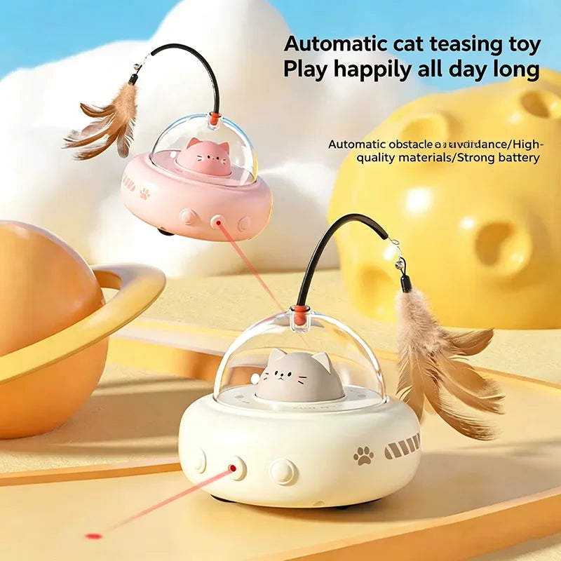 Automatic Electric Cat Teaser Toy With Laser And Feather