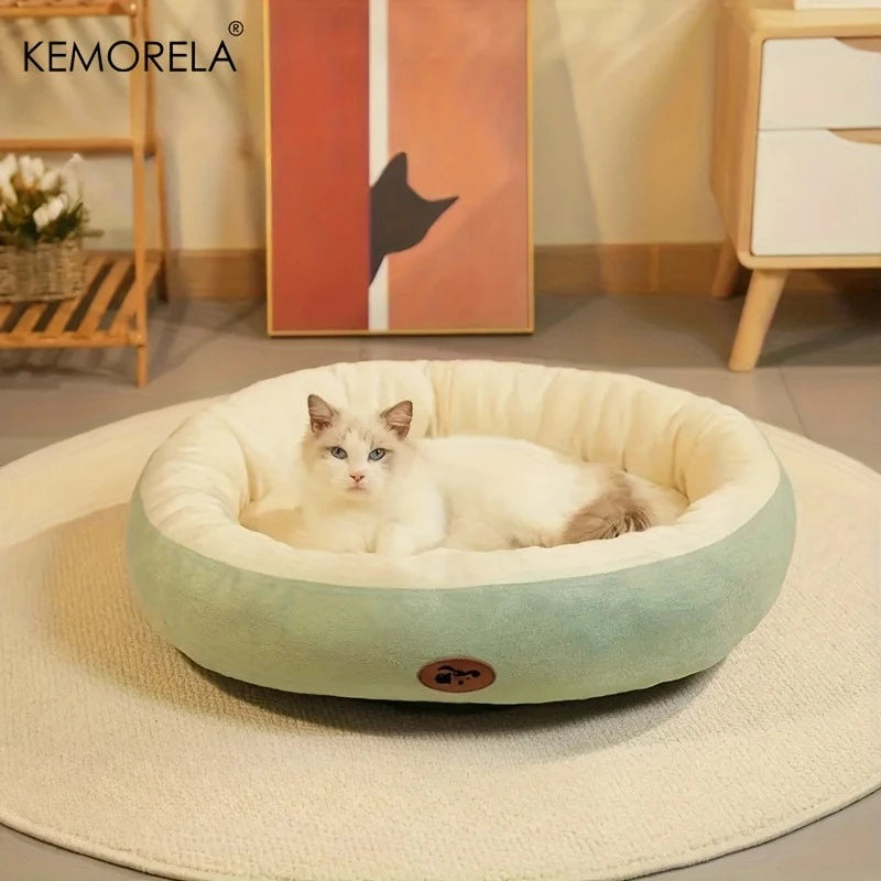 Plush Oval Pet Bed Thickened Machine Washable All Season Cushion