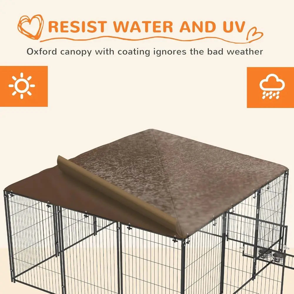 Outside Dog Kennel, 7' x 7' x 5' Puppy Play Pen with , Garden Playpen ence Crate Enclosure Cage Rotating Bowl, or Dogs, Chickens
