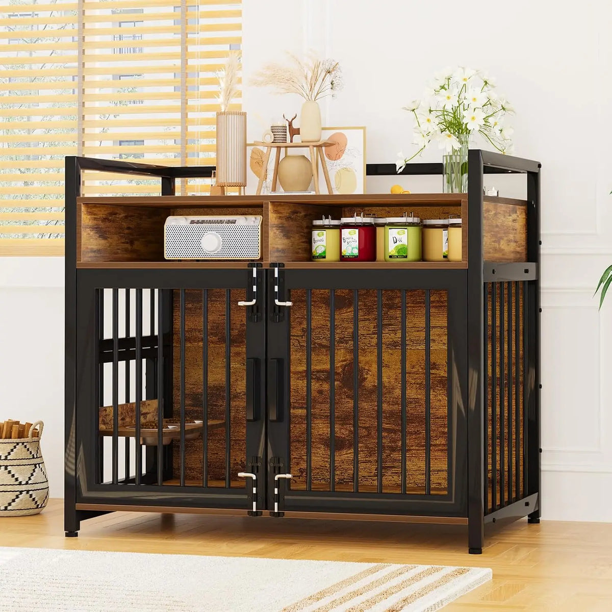 Garvee Wooden Dog Crate Furniture With Shelves And Storage
