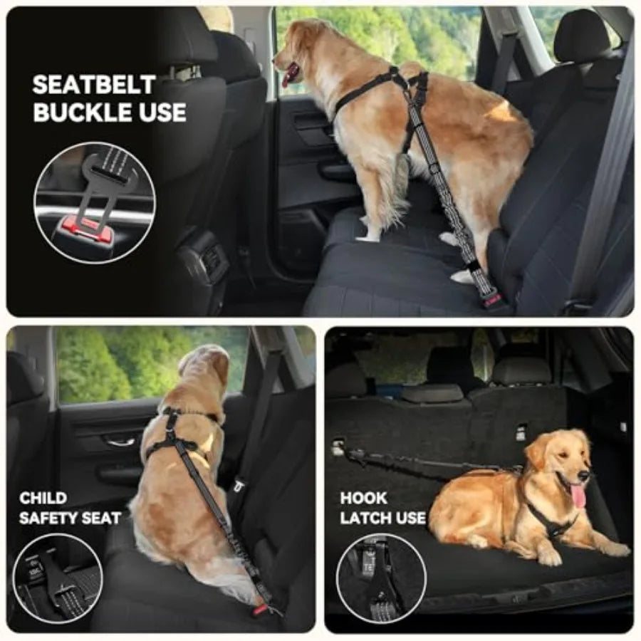 Adjustable Dog Car Harness Seatbelt With Double Clips Breathable Vest