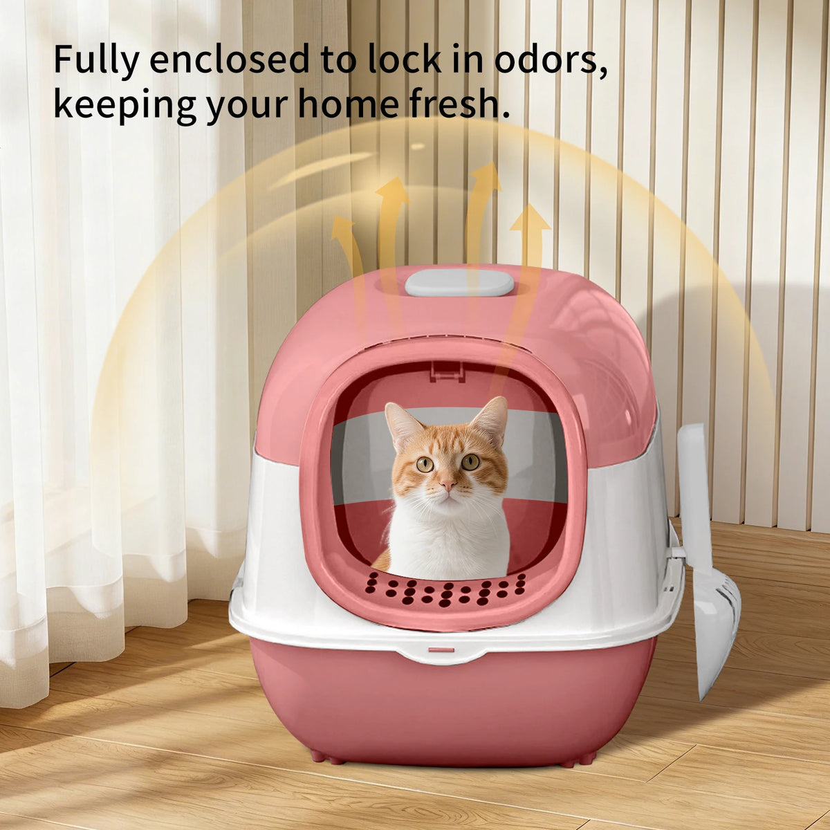 Switchable Open or Enclosed Cat Litter Box with Splash Guard