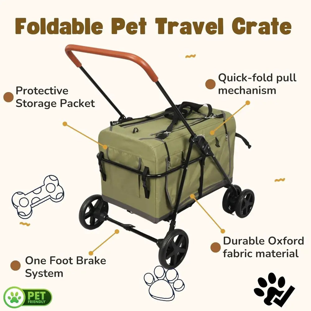 Pet Stroller oldable Travel Crate or Small and Medium Dog and Cat, Portable Pet Travel Carrier, Pet Jogger with Detach Carrier