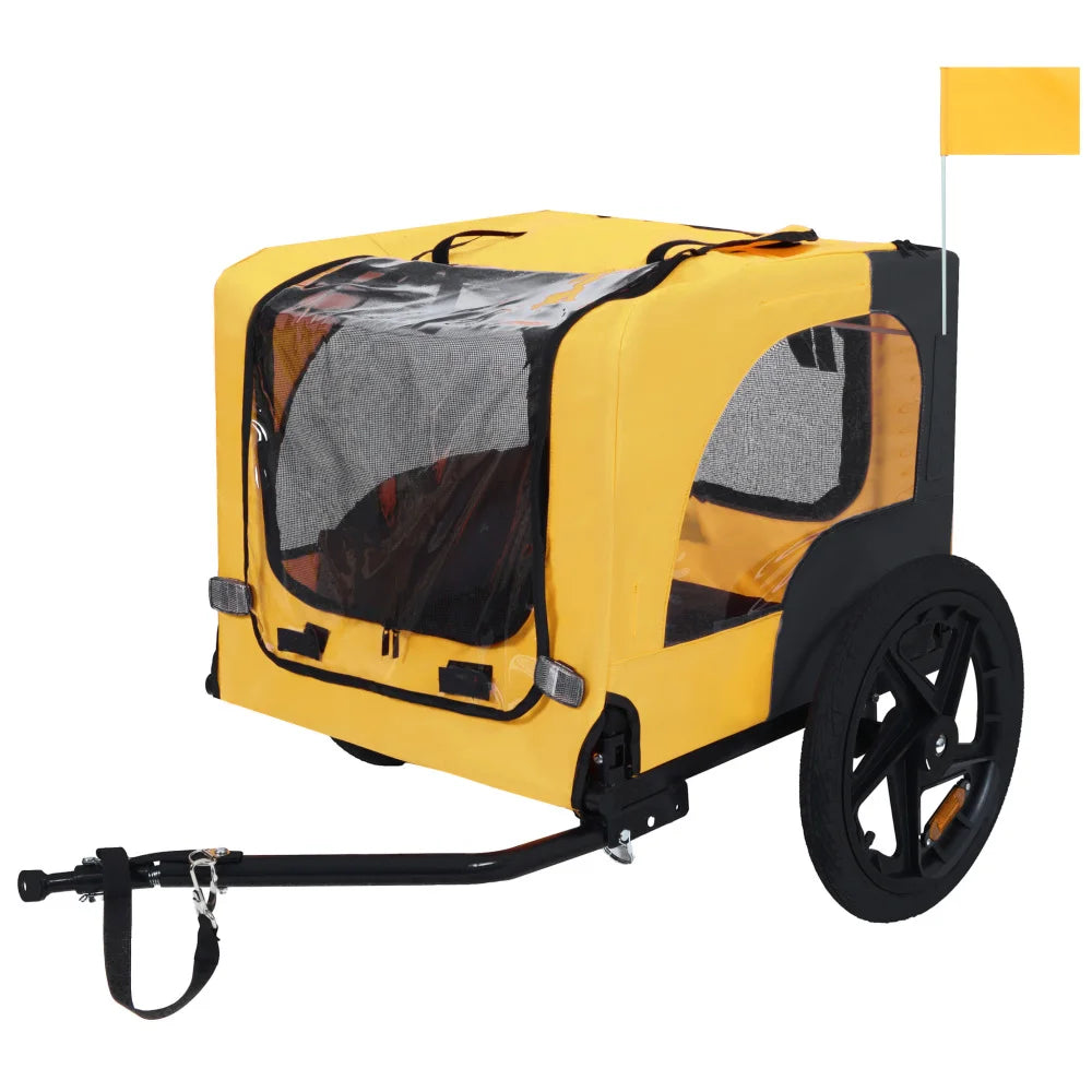 Foldable Dog Bike Trailer with Waterproof Canopy and Mesh Windows