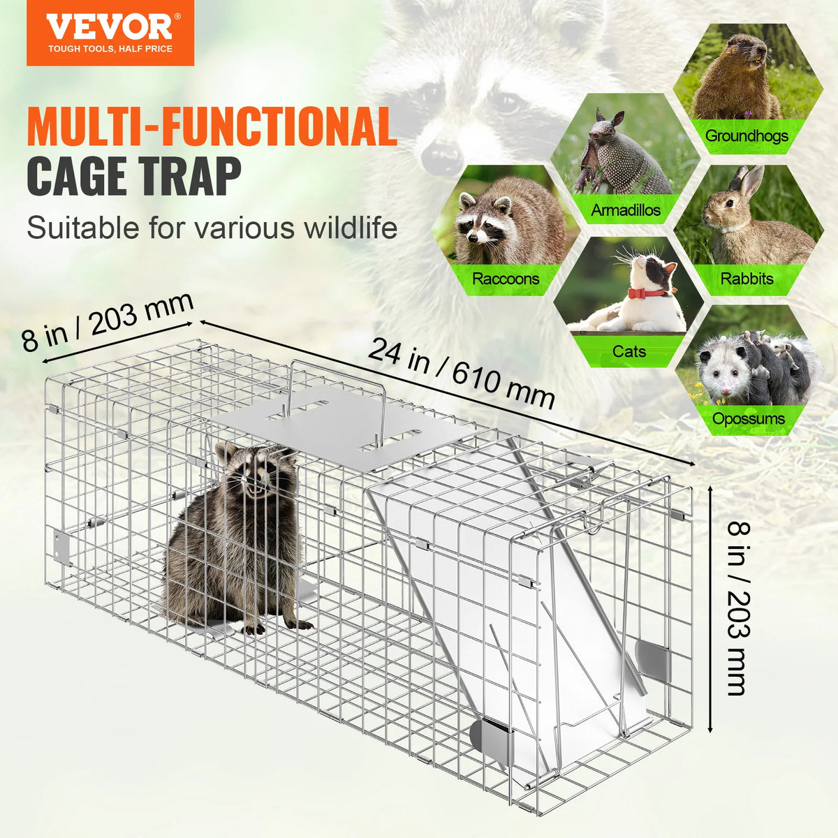 SucceBuy Humane Live Animal Trap Cage for Cats and Wildlife Control