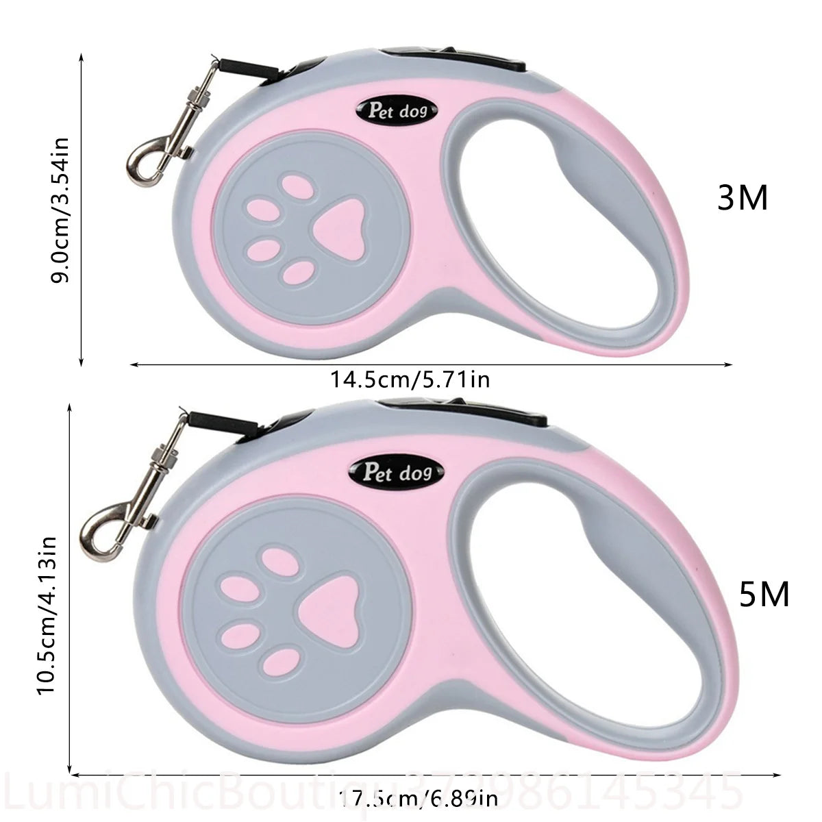 Retractable Nylon Dog Leash Reflective Paw Style Outdoor Walking Lead